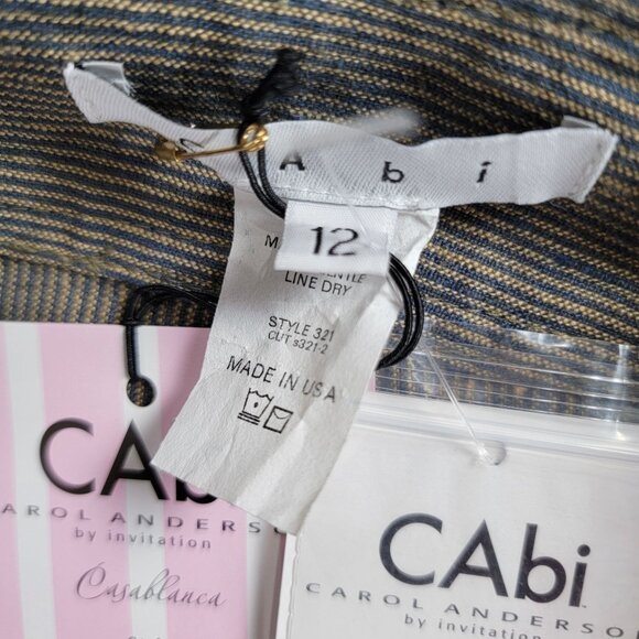 CAbi Carol Anderson Womens Linen Wide-Leg Pants Size 12 Beige Blue Pinstripe New - Picture 4 of 12